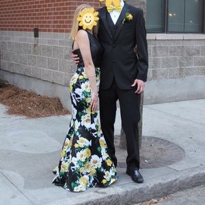 Yellow floral 2 piece mermaid prom dress